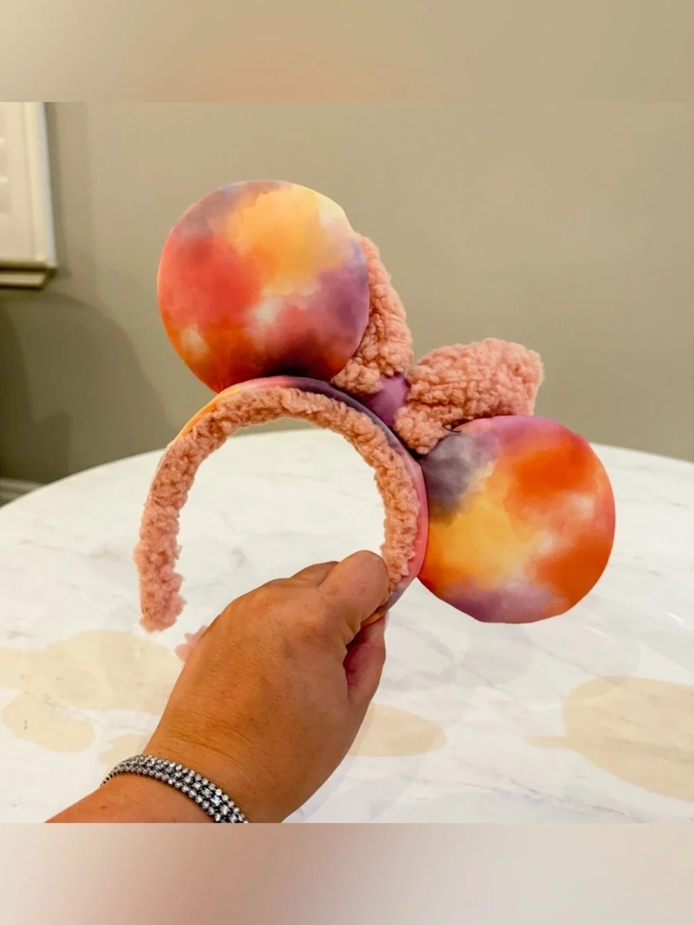 NEW Disney Parks Tie Dye Pink Sherpa Headband Ears